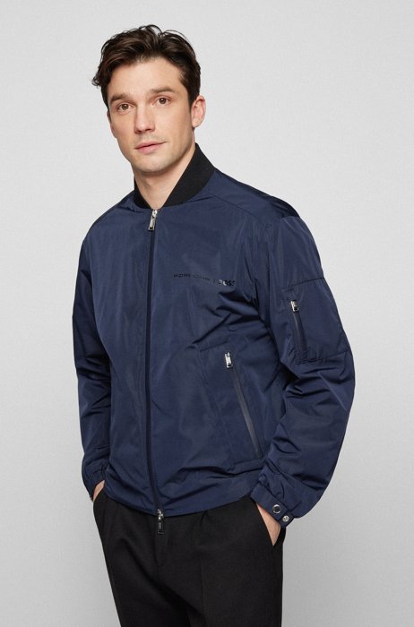 Water-repellent regular-fit jacket with exclusive branding, Dark Blue