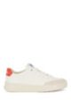 Lace-up trainers in mixed materials with exclusive logo, White