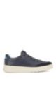 Lace-up trainers in mixed materials with exclusive logo, Dark Blue