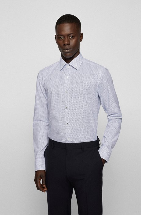 Slim-fit shirt in printed Oxford cotton, White