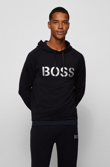 Regular-fit hooded sweatshirt with foil-printed logo, Black