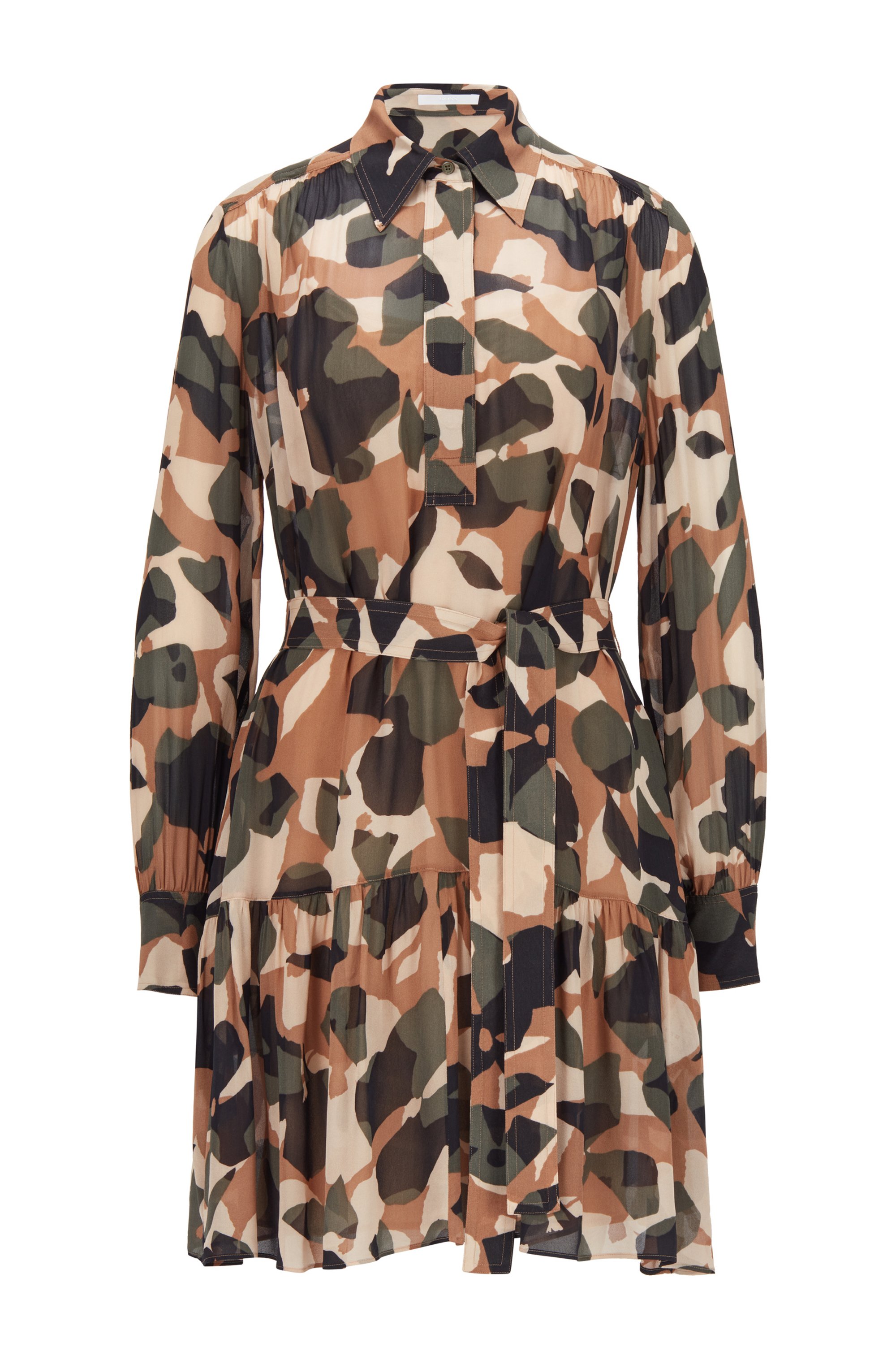 Camouflage-print dress with detachable slip, Patterned