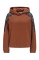 Cotton hooded sweatshirt with black-lace trim, Brown