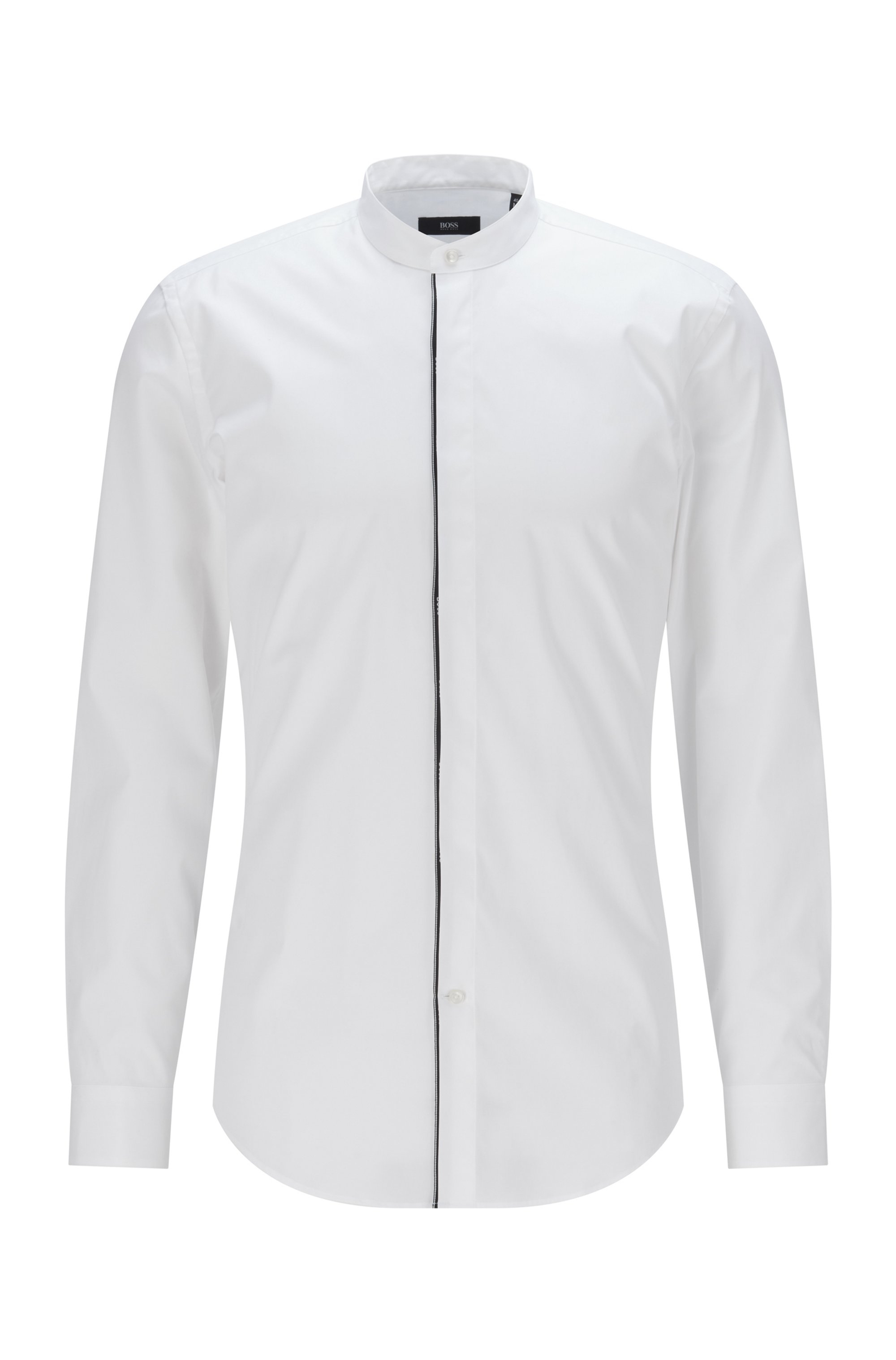 Chemise de soirée Slim Fit en coton stretch avec passepoil logo, Blanc