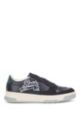Italian-made leather-suede trainers with exclusive logo, Dark Blue