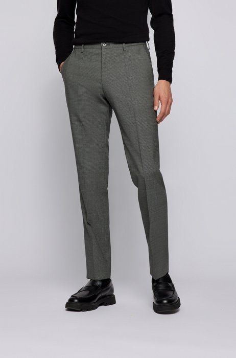Slim-fit trousers in a micro-patterned wool blend, Grey