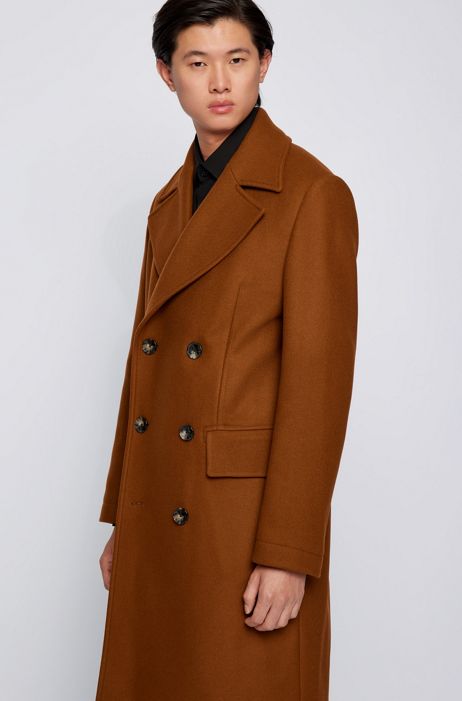 BOSS - Double-breasted slim-fit coat in a wool blend