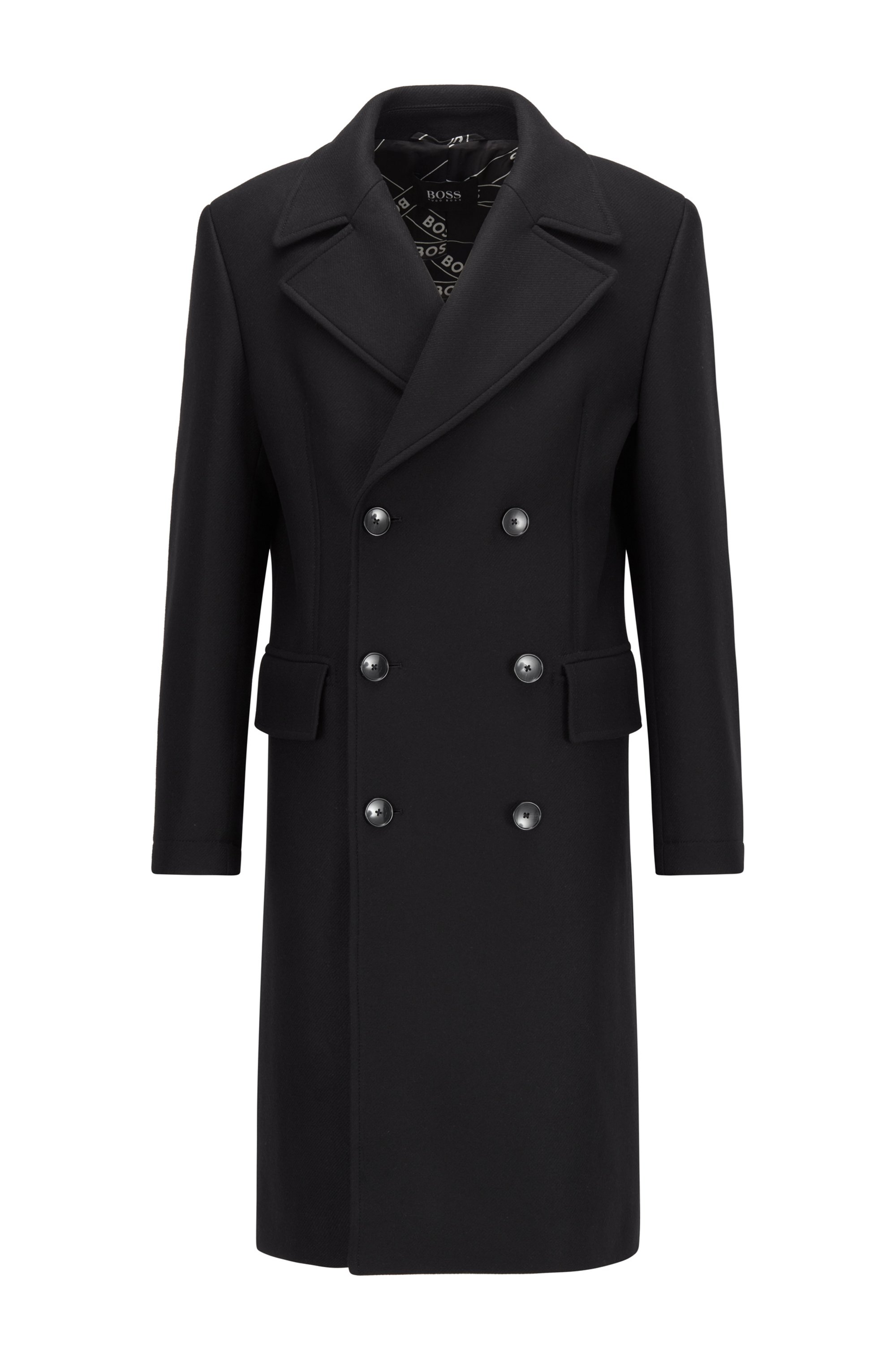 Double-breasted slim-fit coat in a wool blend, Black