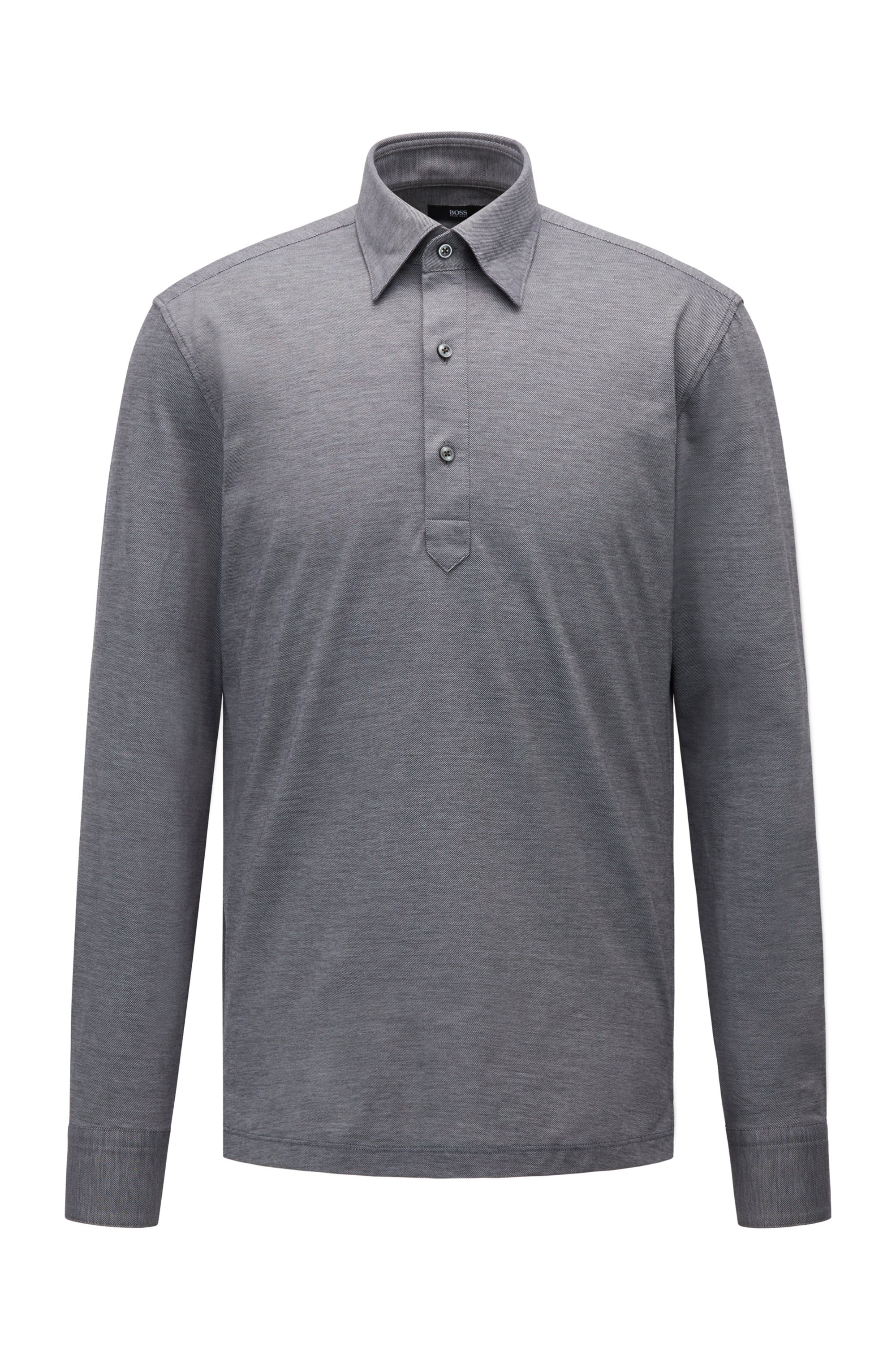 Camicia slim fit in jersey di cotone con chiusura stile polo, Grigio scuro