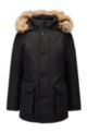 Down-filled parka with removable faux-fur-trimmed hood, Black