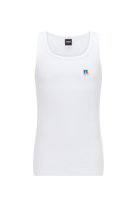 Stretch-cotton tank top with exclusive logo, White