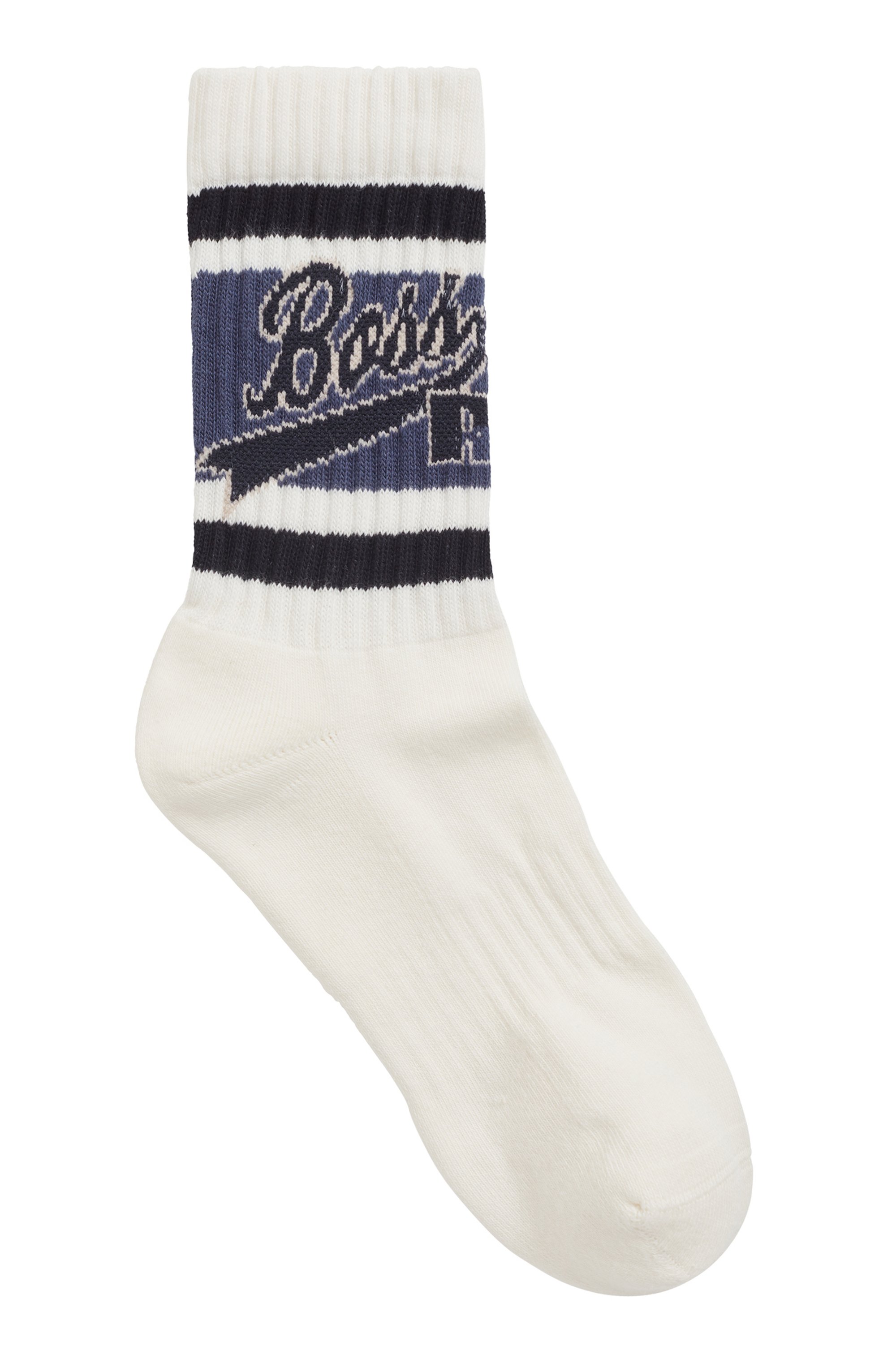 Kwartlange uniseks sokken van een katoenmix met vintage logo, Wit