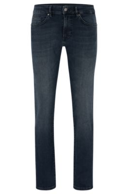 BOSS - Slim-fit jeans in overdyed blue super-stretch denim