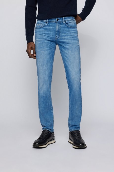 Slim-fit jeans in super-soft Italian blue denim, Blue