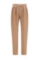 Pleat-front tapered-leg trousers in stretch virgin wool, Light Brown
