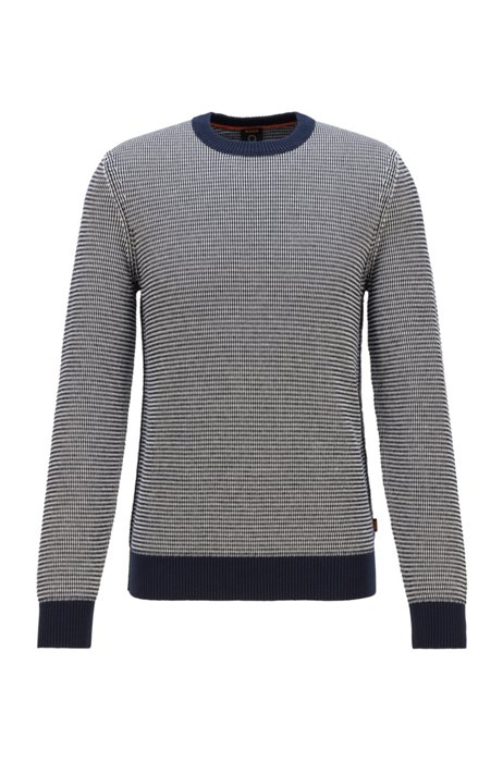 Regular-fit sweater in structured recot²® with double collar, Dark Blue