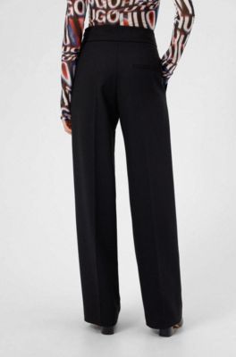HUGO - Broek met hoge taille, wijde pijpen en kettingdetail