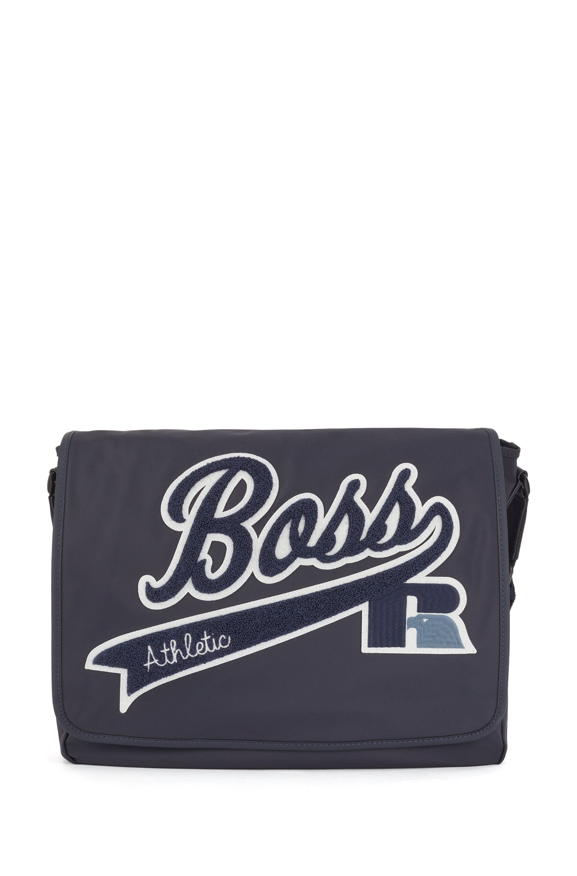Messenger bag in recycled nylon with exclusive logo, Dark Blue