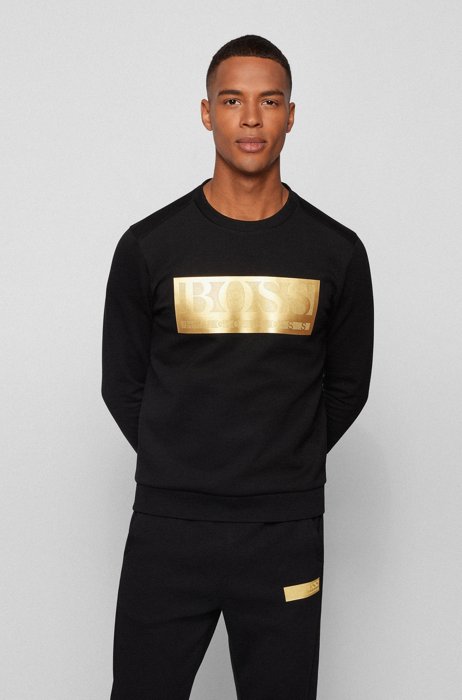 Sweatshirt van een katoenmix met contrasterende logoband, Zwart