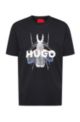 T-Shirt aus Baumwoll-Jersey mit Cyber-Bug- und Logo-Artwork, Schwarz