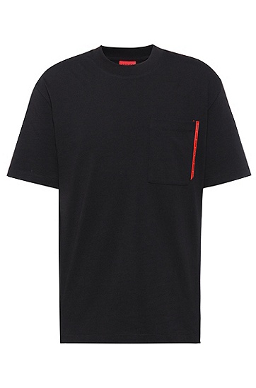 红色徽标饰带宽松棉质 T 恤,  001_Black