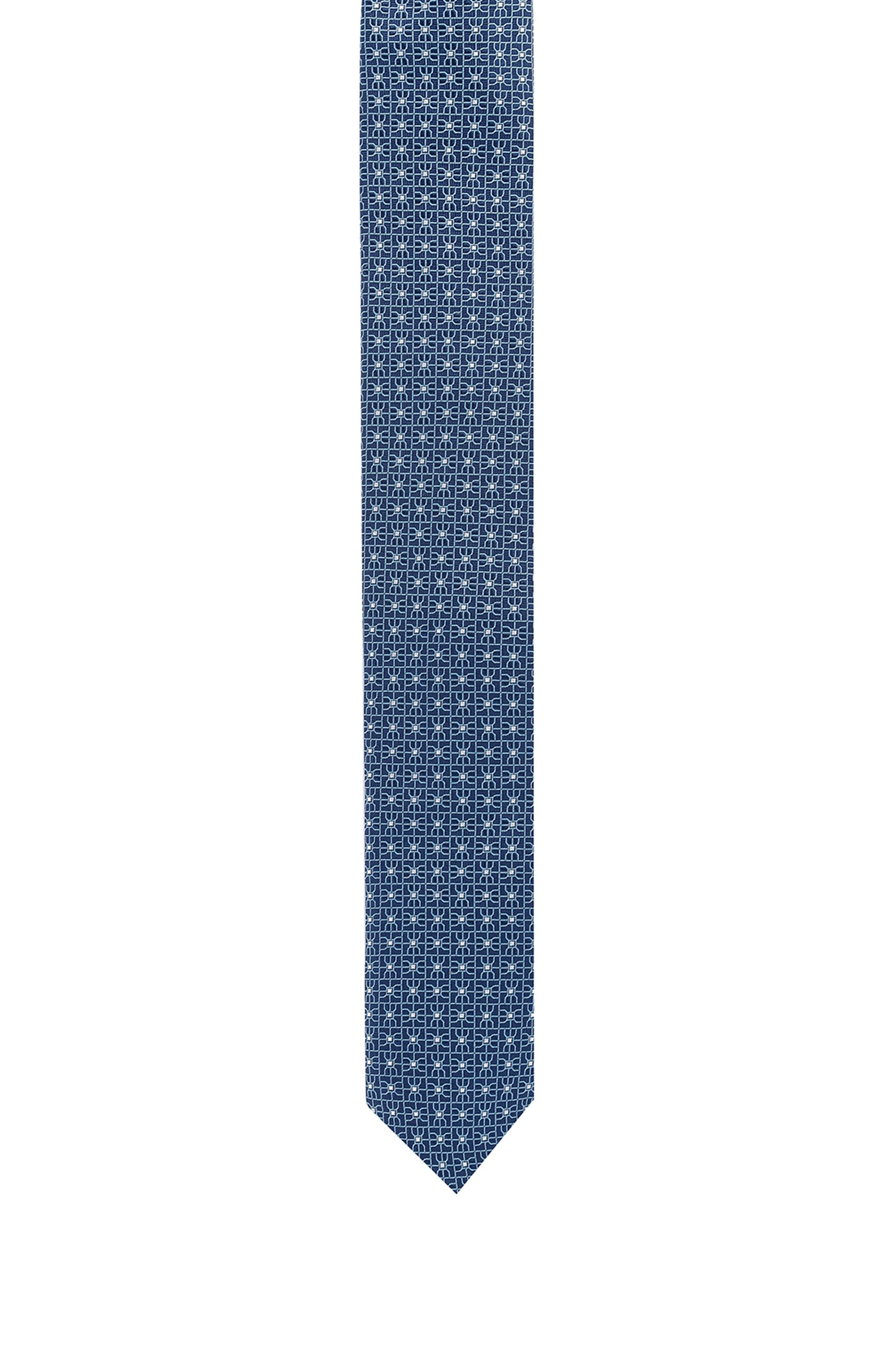 Stropdas van zijden jacquard met dessin, Donkerblauw