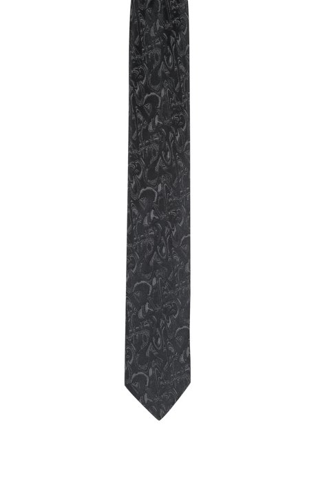 Silk-jacquard tie with glitch print, Black