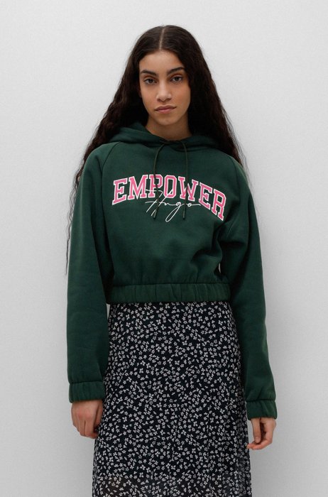 Cotton-blend hooded sweatshirt with logo and slogan, Dark Green