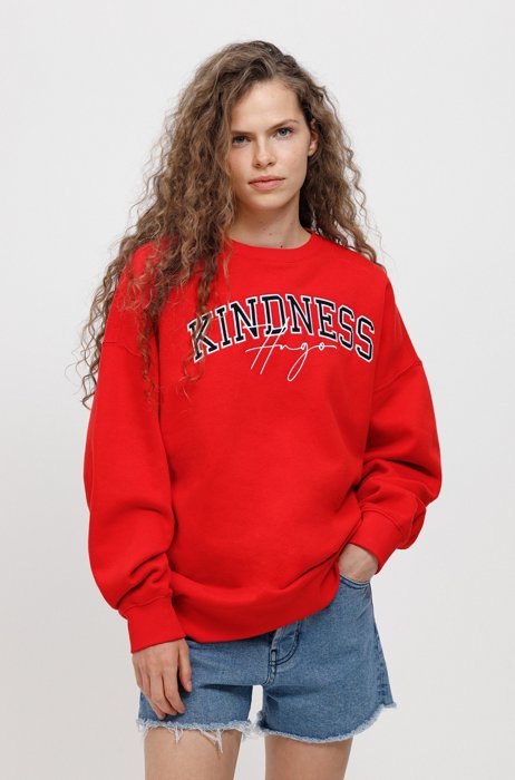 Oversized-fit sweatshirt with handwritten-logo artwork, Red
