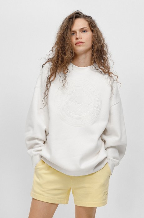 Oversized-fit sweatshirt with handwritten-logo artwork, White