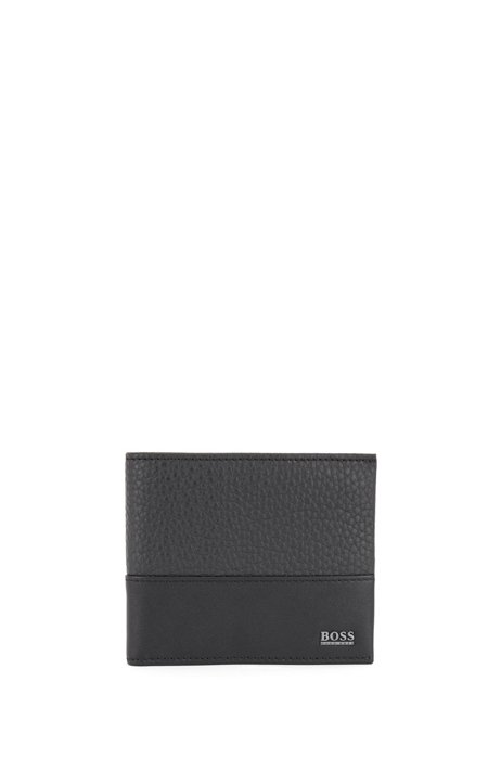 Italian-leather wallet with grained and smooth finishes, Black