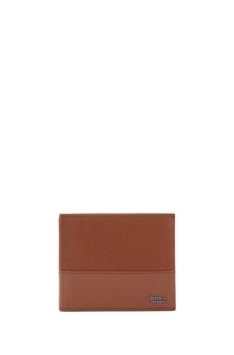 Italian-leather wallet with hardware logo, Brown