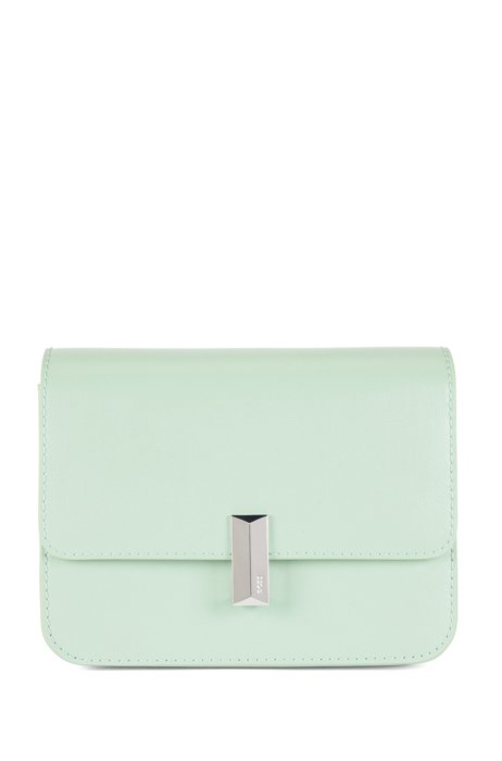 Coated-leather crossbody bag with signature hardware, Light Green