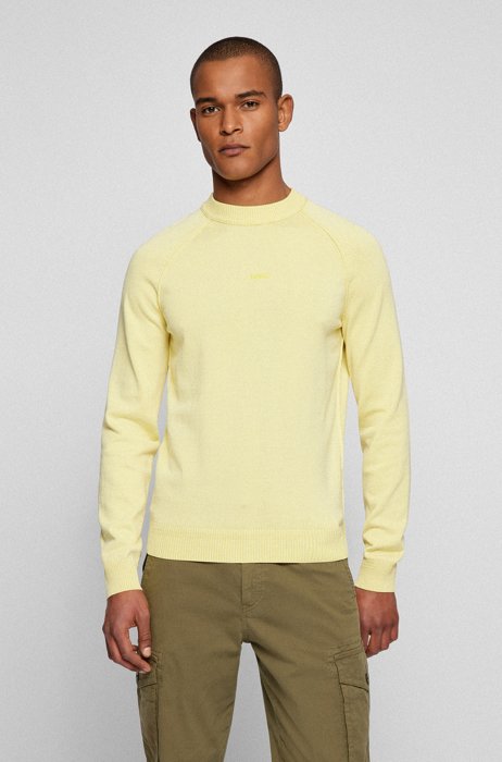 Organic-cotton sweater with embroidered logo, Yellow