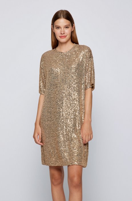 Robe t-shirt Relaxed Fit en jersey stretch à sequins, Or