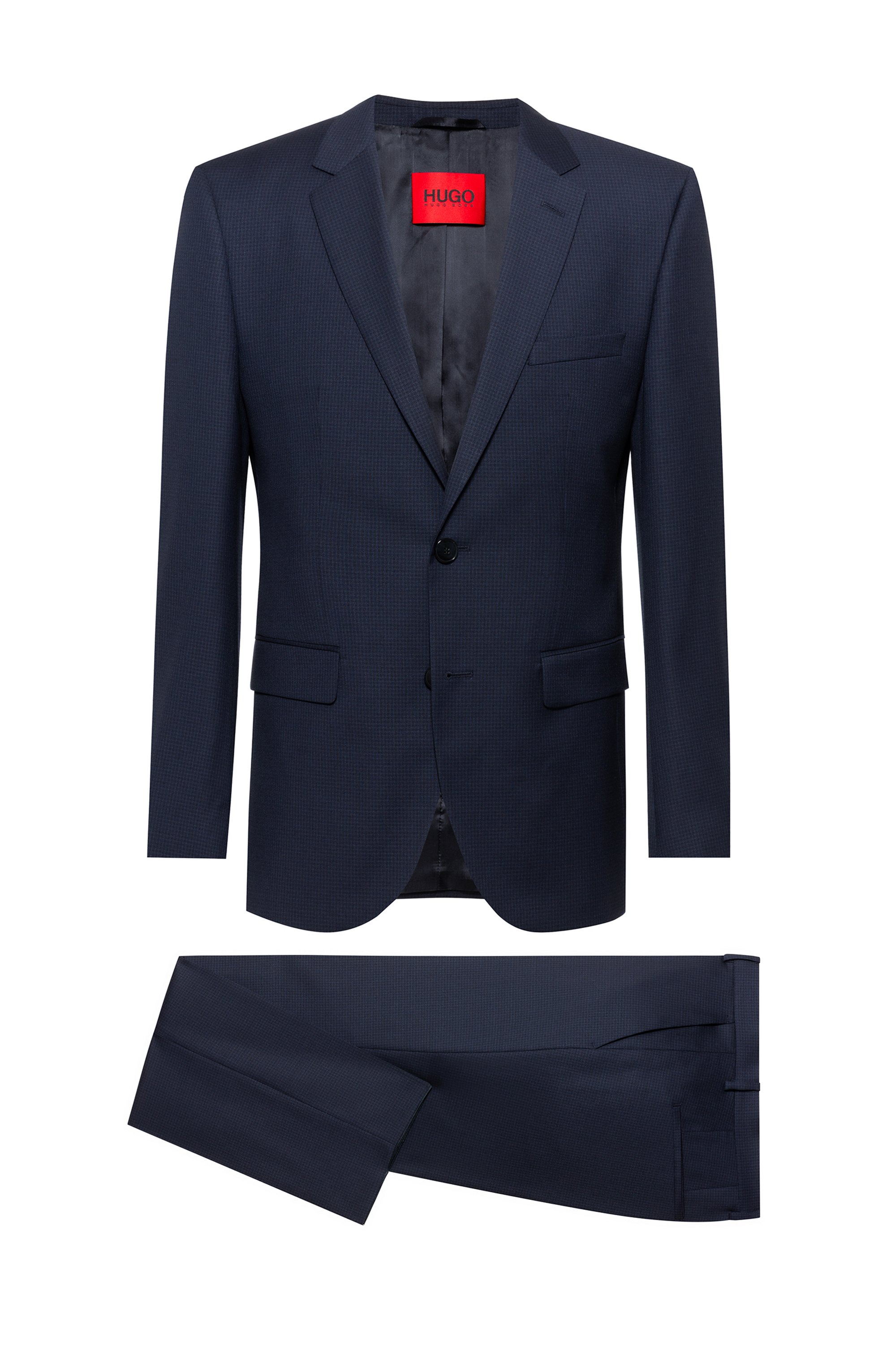 Regular-fit suit in micro-check merino wool, Dark Blue