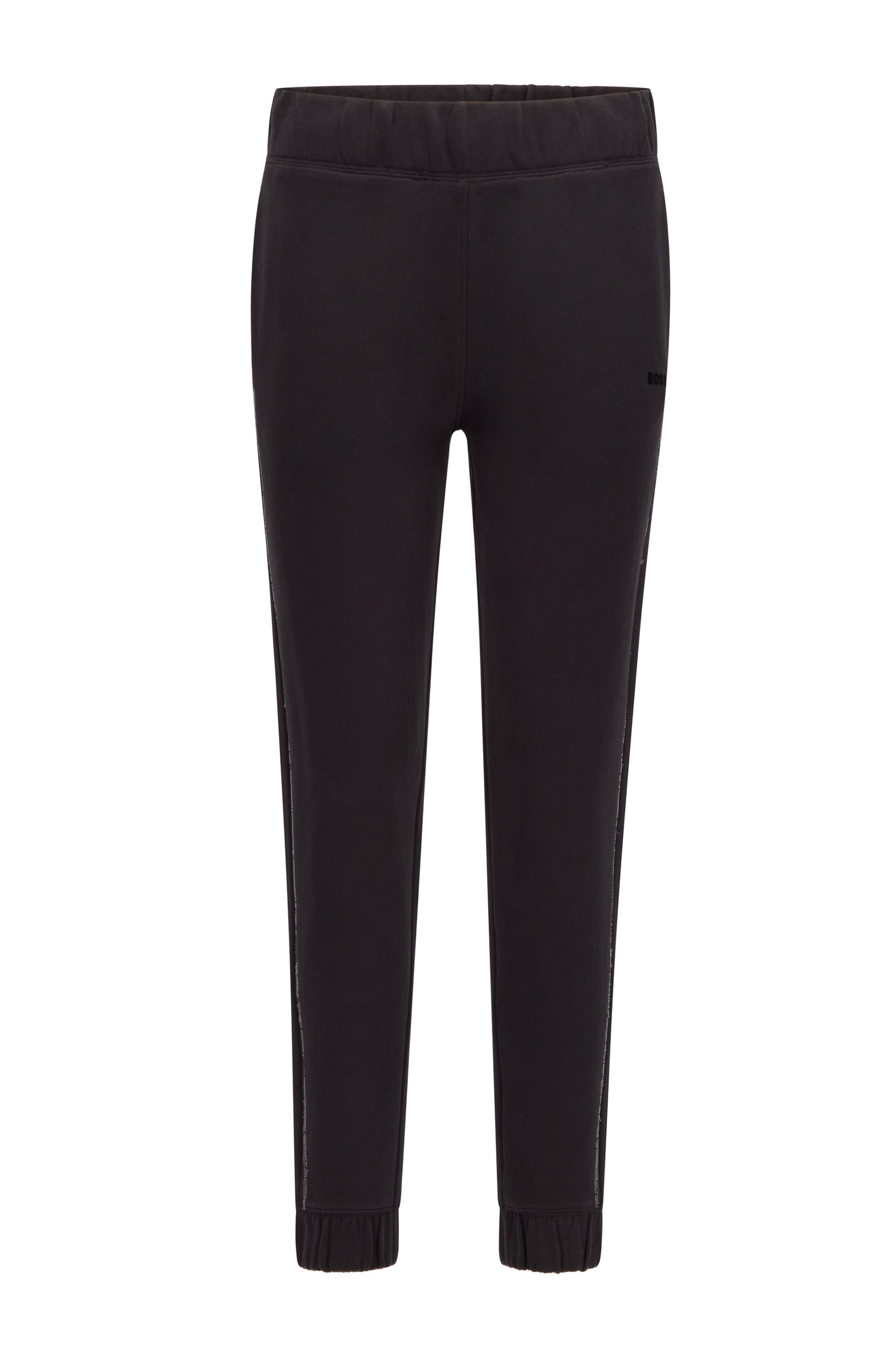 Cuffed tracksuit bottoms in cotton with sequinned seams, Black