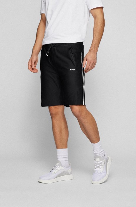 Side-stripe regular-fit shorts with contrast logo, Black
