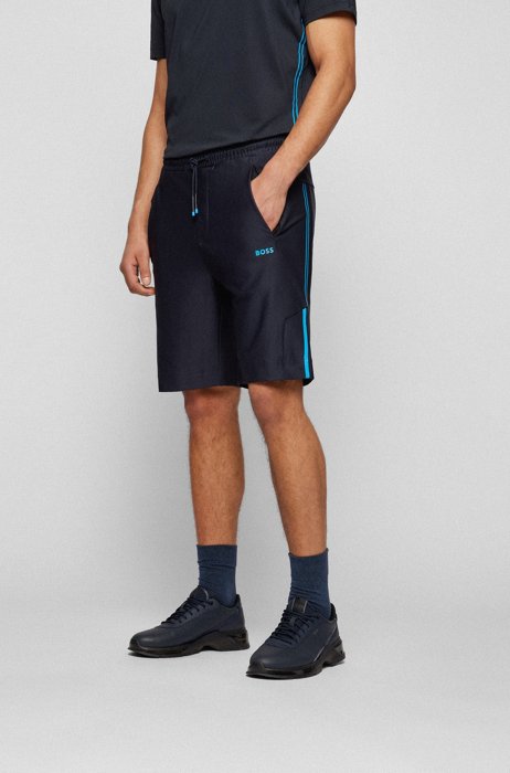 Side-stripe regular-fit shorts with contrast logo, Dark Blue