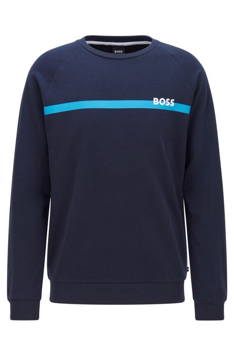 BOSS Mens Authentic Sweatshirt Cotton-Terry Sweatshirt with Stripe and Logo 