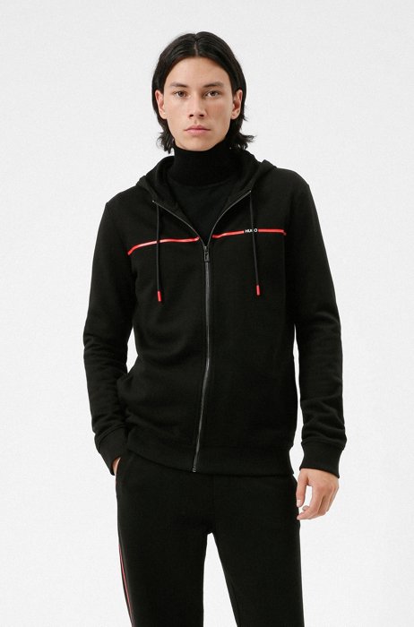 Regular-fit tracksuit in French terry with red piping, Black