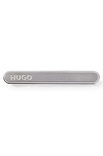 HUGO 雨果雕刻徽标款椭圆形不锈钢领带夹,  040_Silver