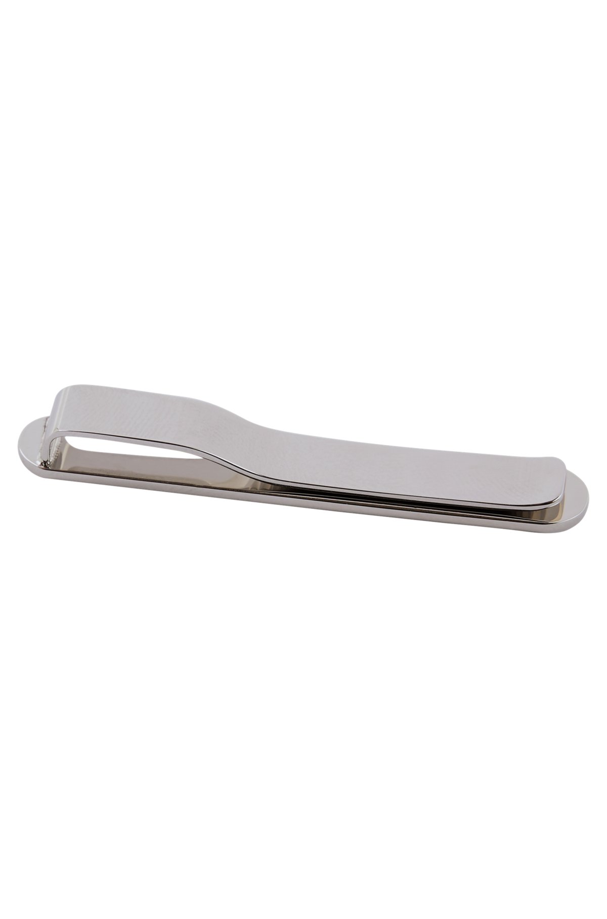 Oval stainless-steel tie clip with engraved logo, Silver