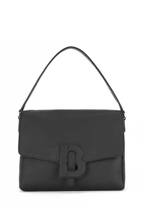 Italian-leather shoulder bag with appliquéd 'B' detail, Black