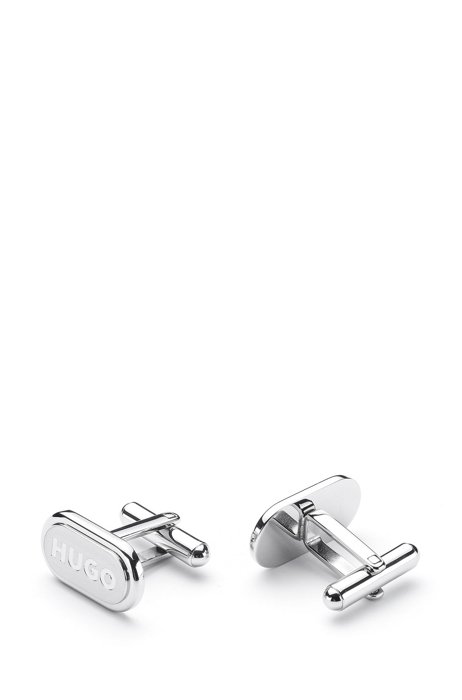 Oval cufflinks with engraved logo, Silver