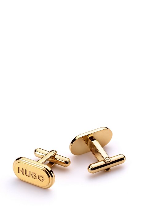 Oval cufflinks with engraved logo, Gold