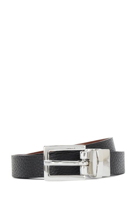 Reversible belt in Italian leather with square buckle, Black