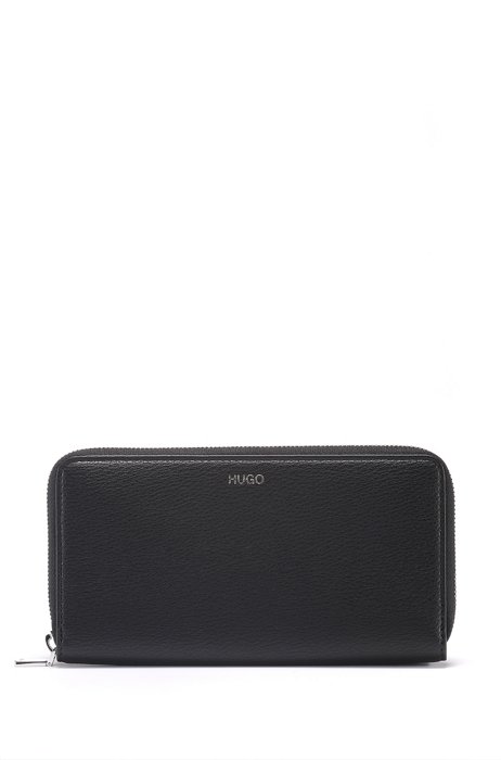 Ziparound wallet in faux leather with logo print, Black