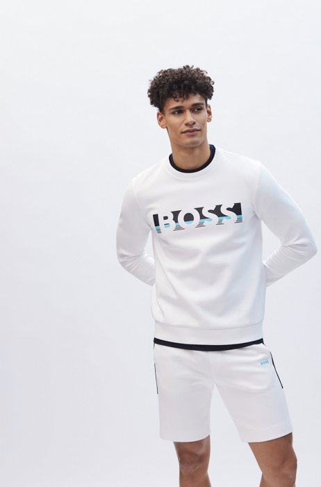 Unisex cotton-blend sweatshirt with logo artwork, White