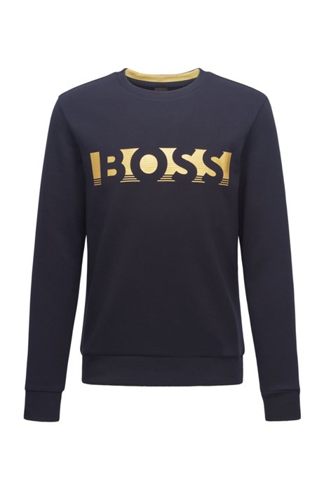 Uniseks sweater van een katoenmix met logo-artwork, Donkerblauw